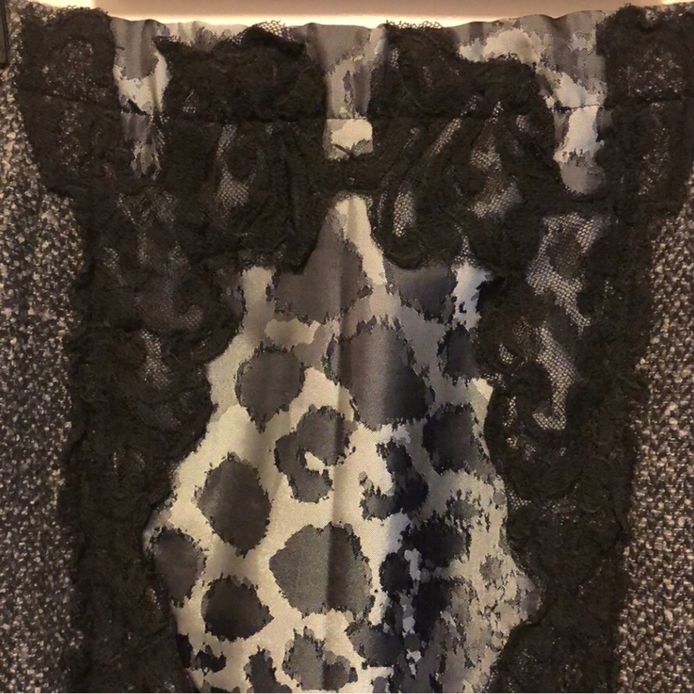 G.I.L.I. Black & Gray Tweed & Leopard Lace Trim Sides Skirt Style #A237483 XXS - Picture 5 of 11